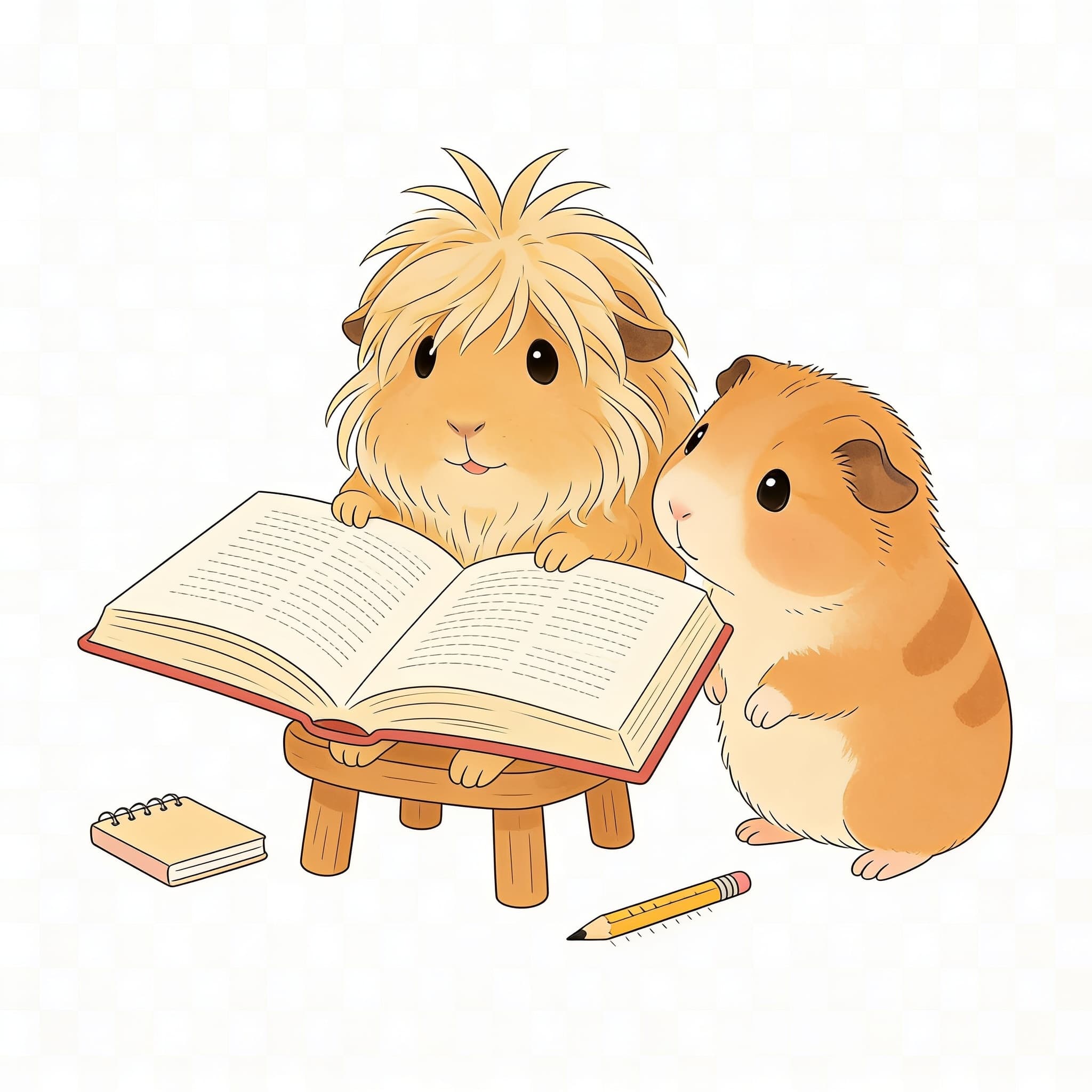Ilustración de cuyos leyendo un libro