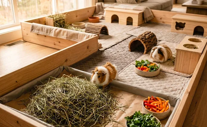 Cobaya asomándose desde su refugio seguro